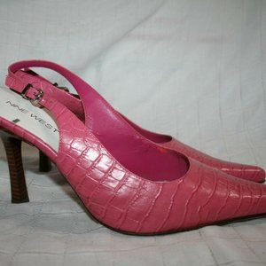 Nine West Pink Croc Leather Slingbacks   Size 10.5 M